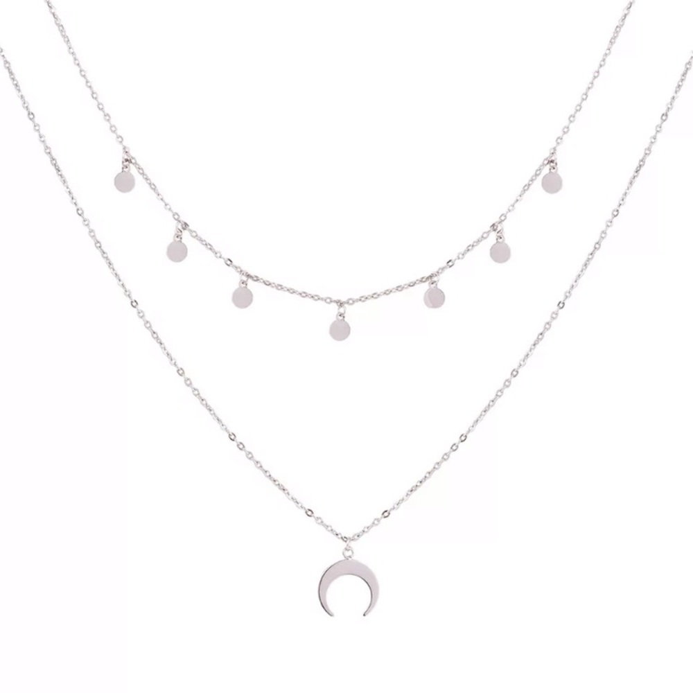 Silver Multilayer Crescent Moon Necklace - Picture 3 of 3